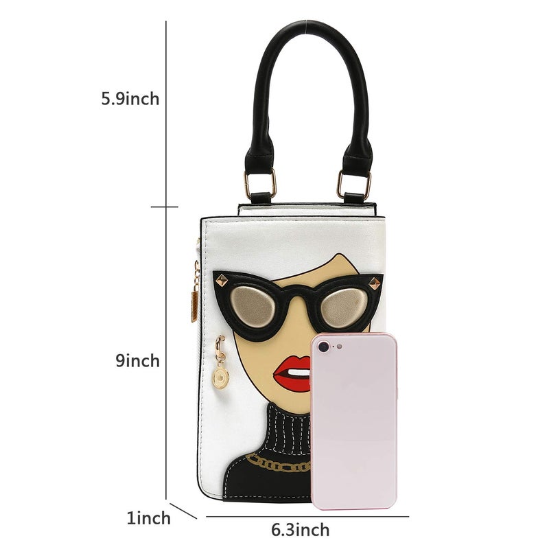KUANG! Women Novelty Lady Face Shoulder Bags Funky PU Leather Top Handle Satchel Handbags Clutch Purse for Women - Image 2